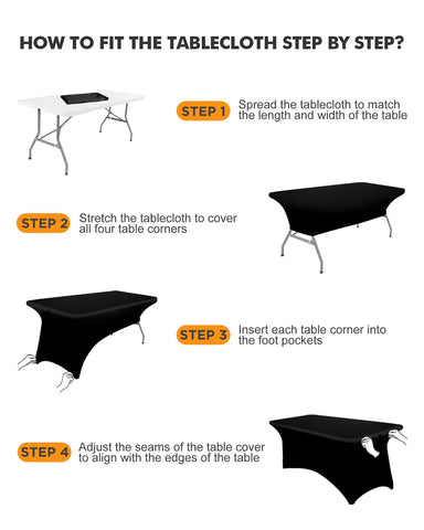 SEPARO spandex tablecloth sizes cover 4ft, 6ft, and 8ft for cohesive looks.