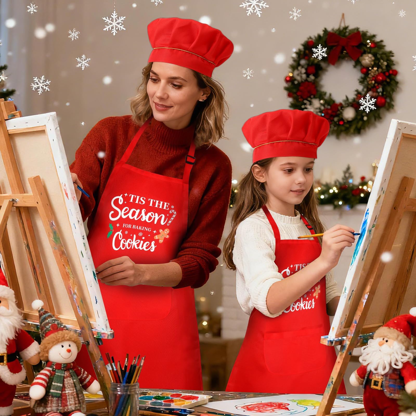 SEPGLITTER family wearing matching aprons in kitchen