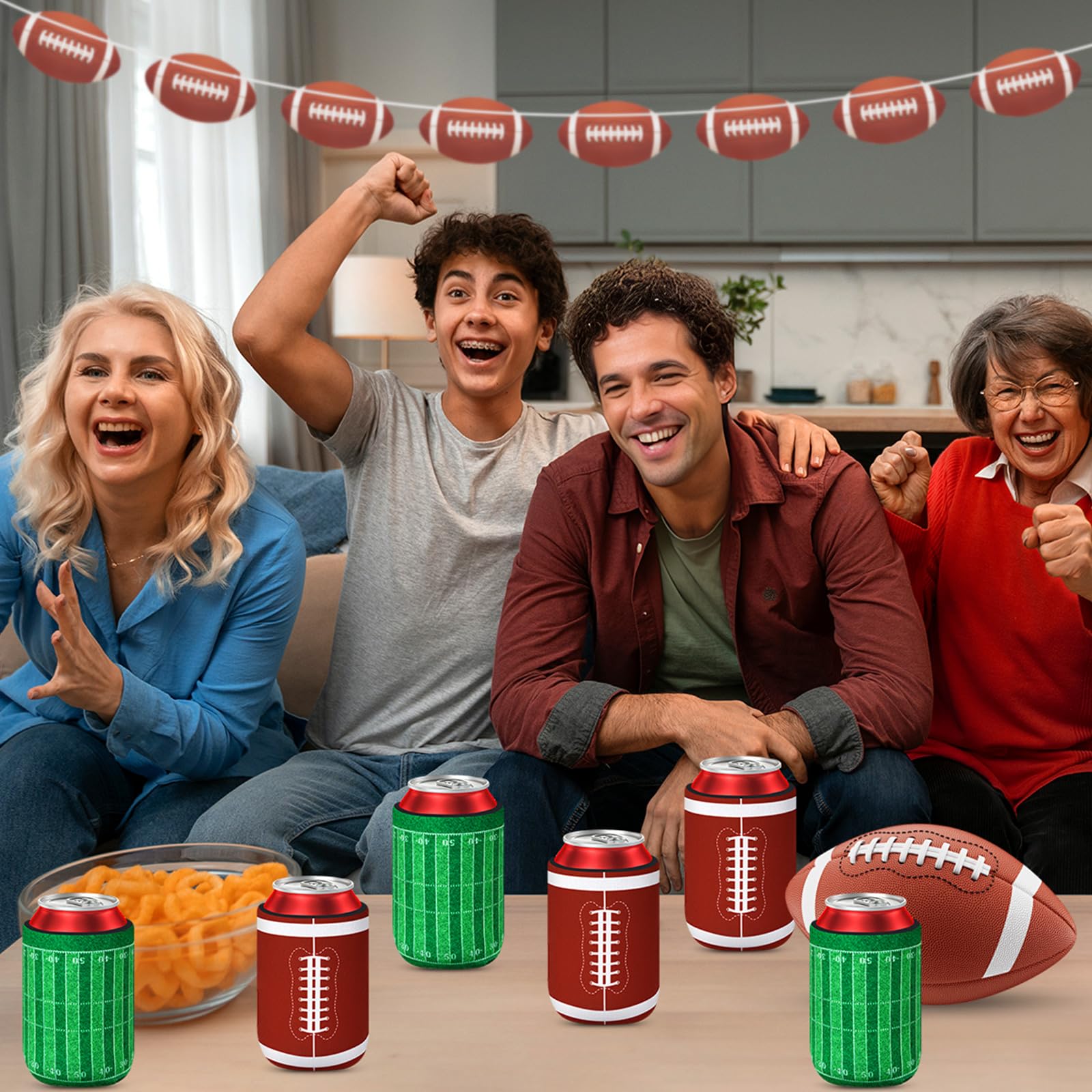 SEPGLITTER football-themed sleeves enhance decor while supporting guests during birthdays