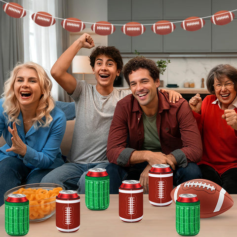 SEPGLITTER football-themed sleeves enhance decor while supporting guests during birthdays