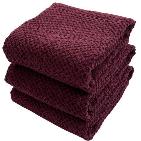 Serafina Home purple burgundy wine kitchen hand dish towel shows oversized coverage for quick drying.