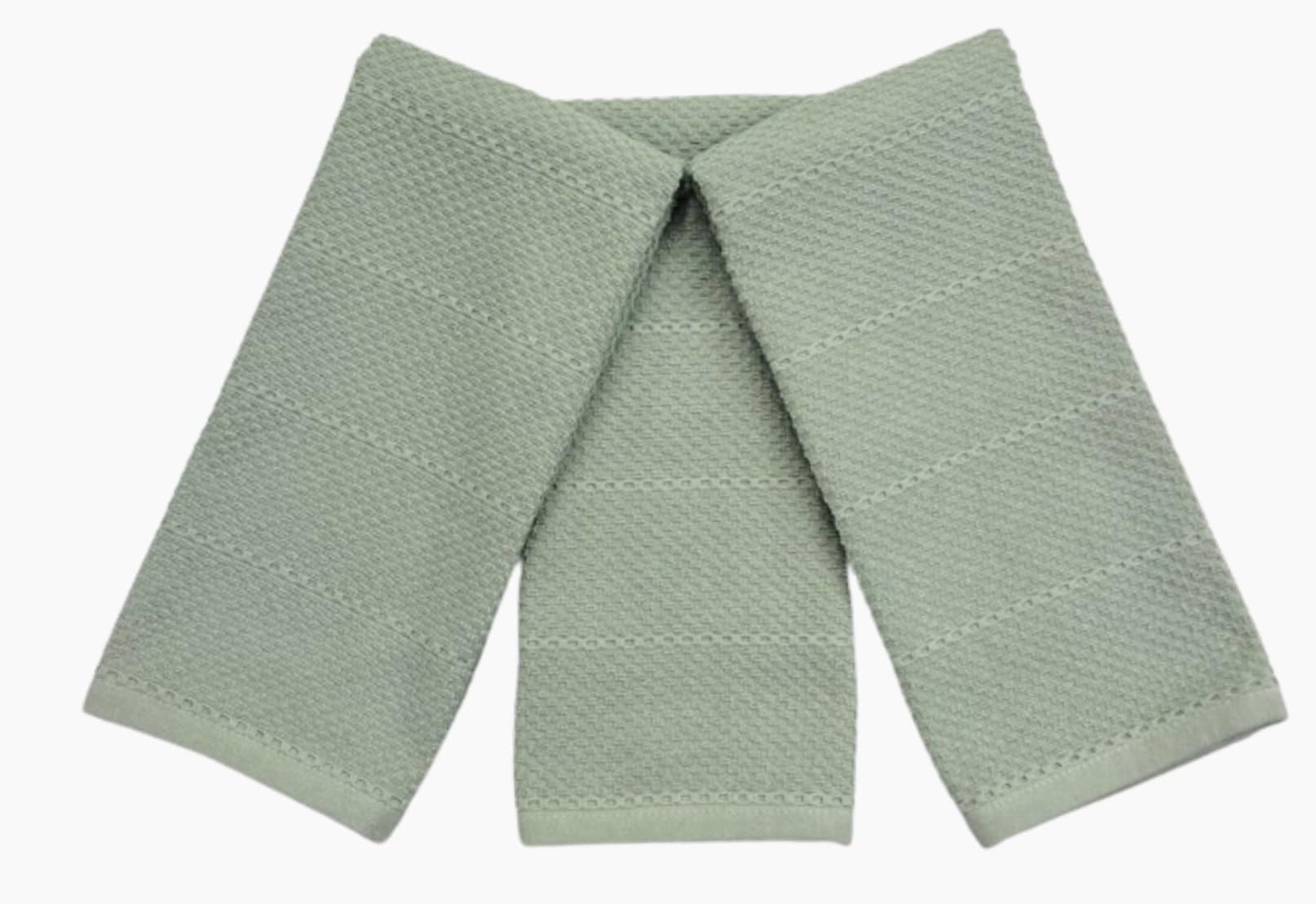 Serafina Home sage green towels suit kitchen, bathroom, and crafts.
