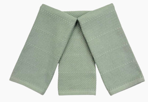 Serafina Home sage green towels suit kitchen, bathroom, and crafts.