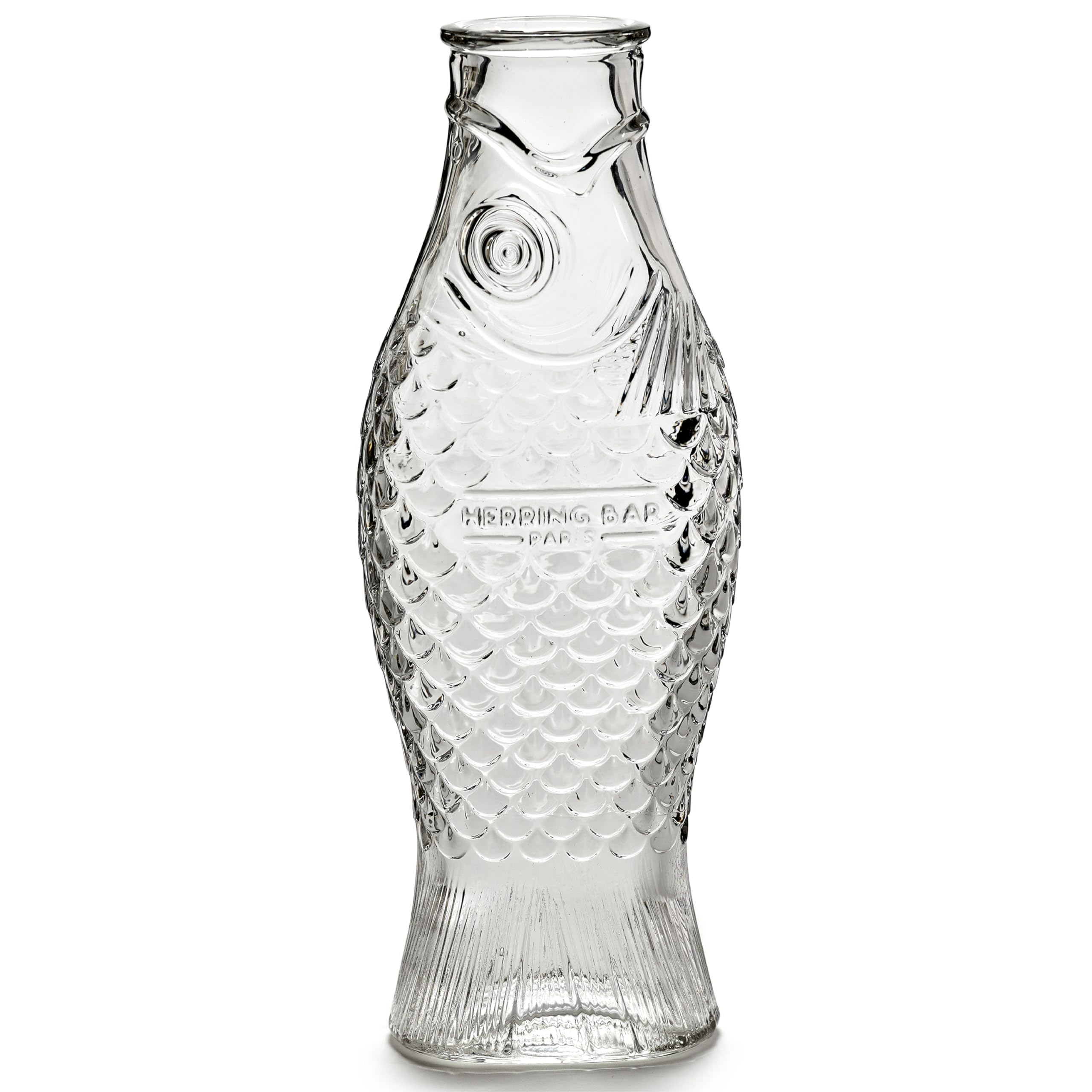 Serax Fish & Fish water pitcher, clear glass, front view, ideal for serving beverages.