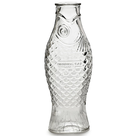Serax Fish & Fish water pitcher, clear glass, front view, ideal for serving beverages.
