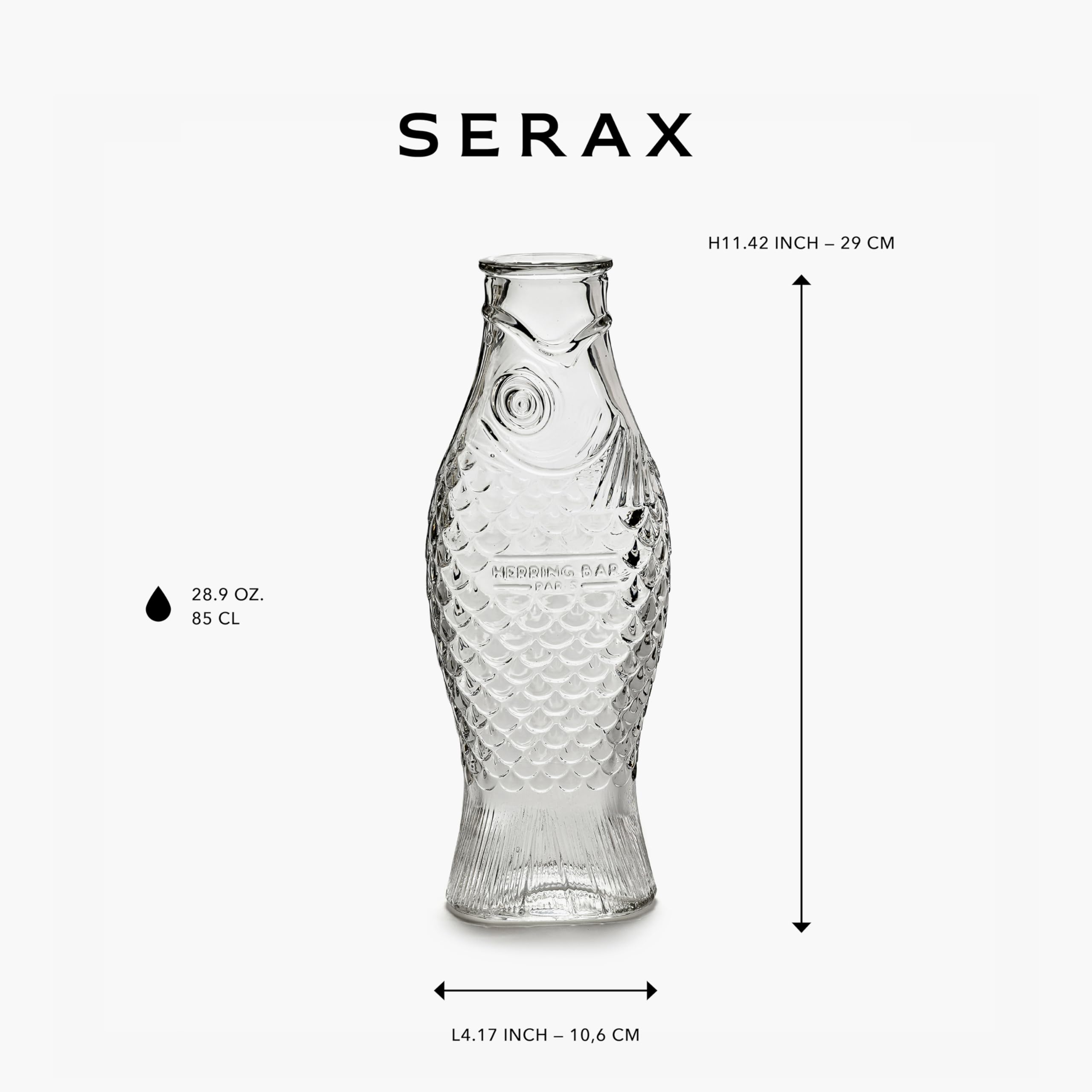 Serax Fish & Fish water pitcher, side profile, showcases transparent design for table presentation.