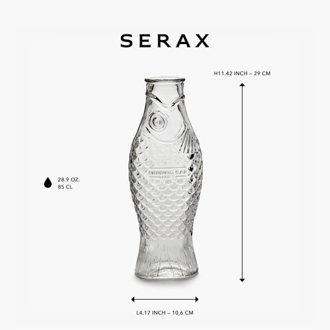 Serax Fish & Fish water pitcher, side profile, showcases transparent design for table presentation.