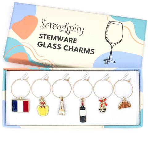 Serendipity France charm with flag for easy glass identification at gatherings