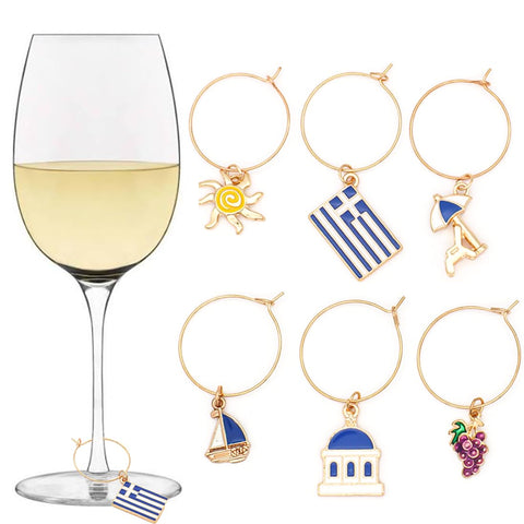 Serendipity gift packaging image featuring a Greek-inspired wine charm set