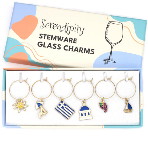 Serendipity Greek flag wine charm for glass identification and style