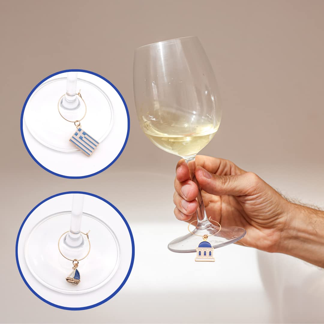 Serendipity six charms set shown on glass stems for easy use