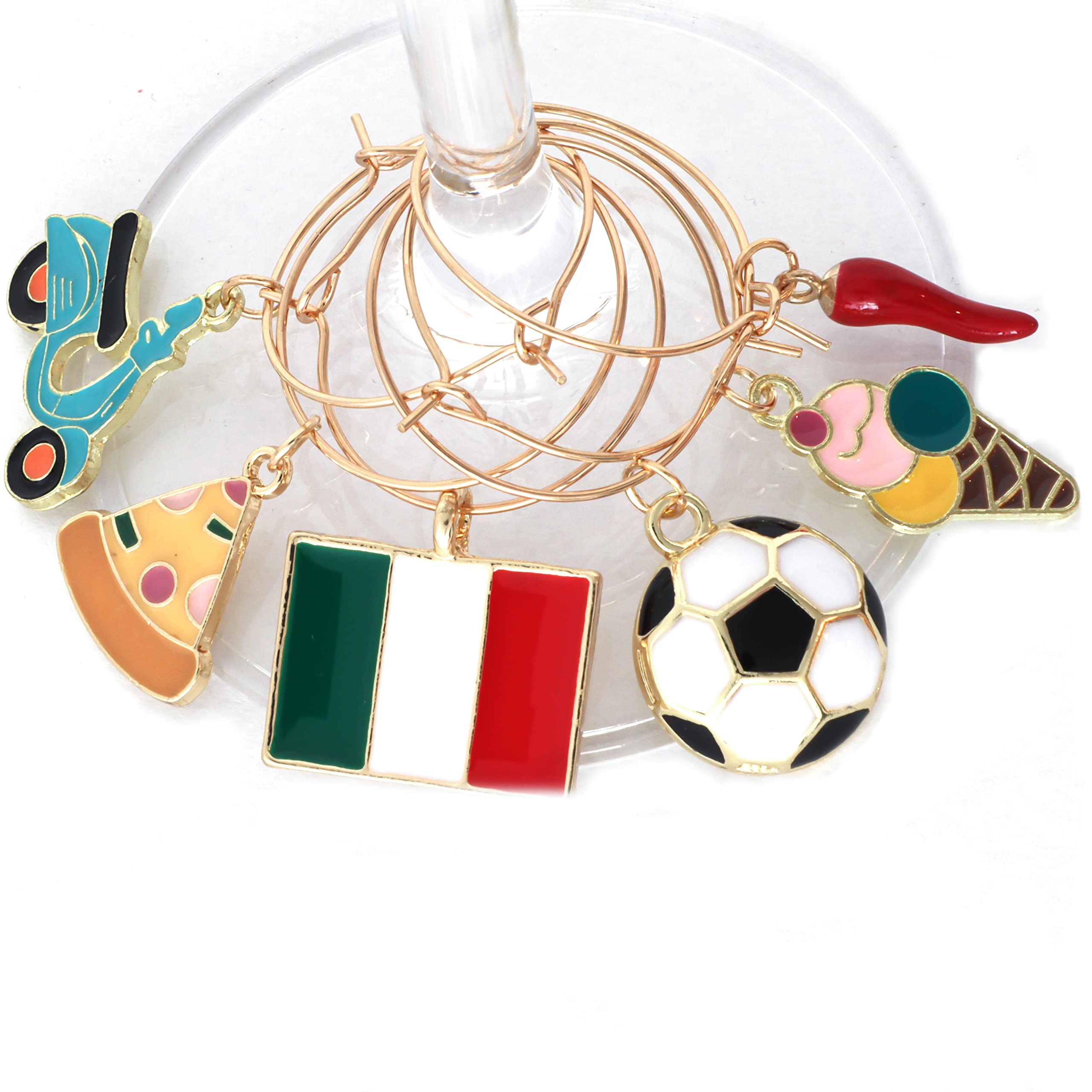 Serendipity Vespa charm evokes Italian style and distinguishes each guest's wine glass.