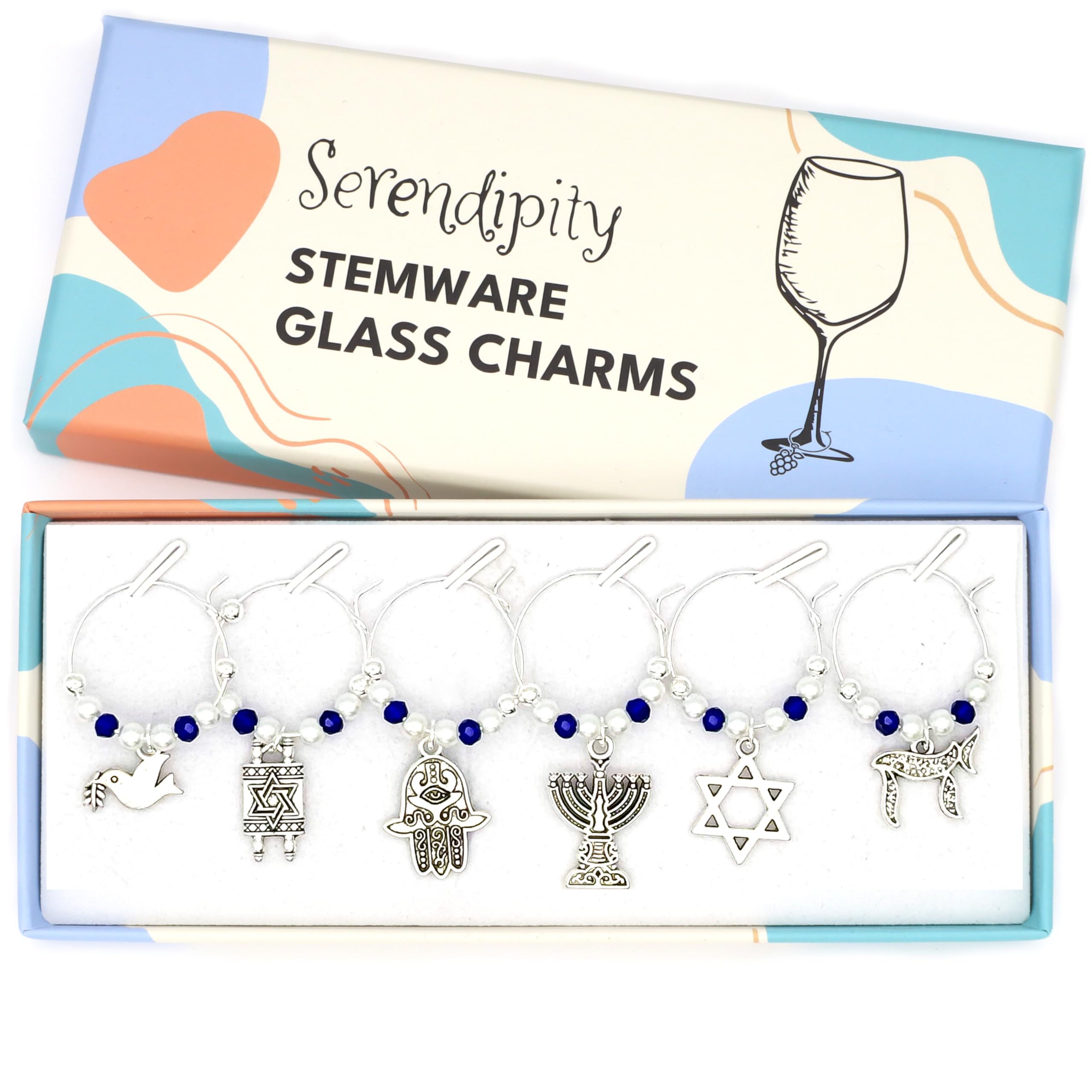 Serendipity wine glass charm featuring a menorah to elevate Hanukkah table settings and guest experience.