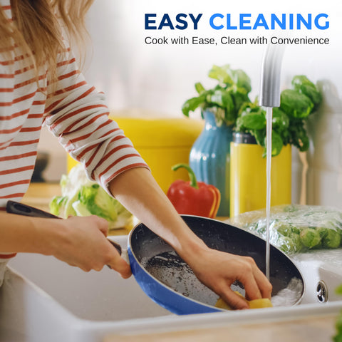 SereneLife blue 10-inch fry pan for versatile family meals.