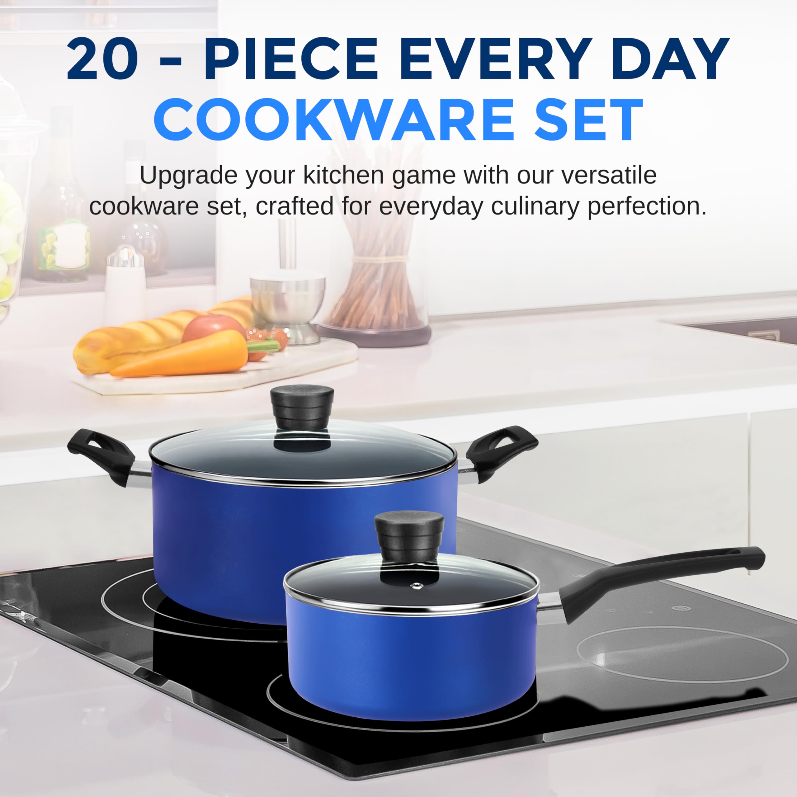 SereneLife blue sauce pot with lid ideal for quick sauces and soups.