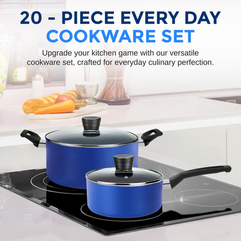 SereneLife blue sauce pot with lid ideal for quick sauces and soups.