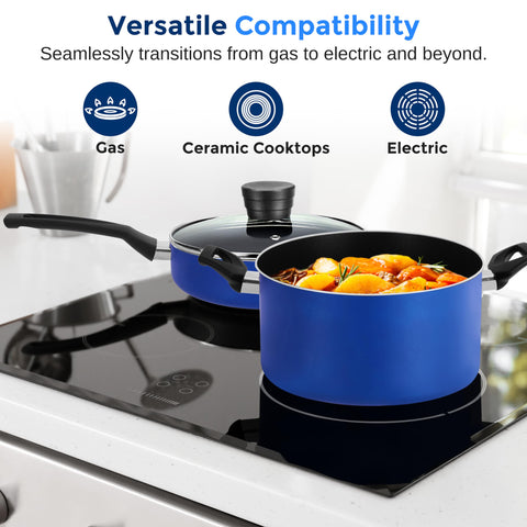 SereneLife blue utensil set with heat-resistant handles for confident cooking.