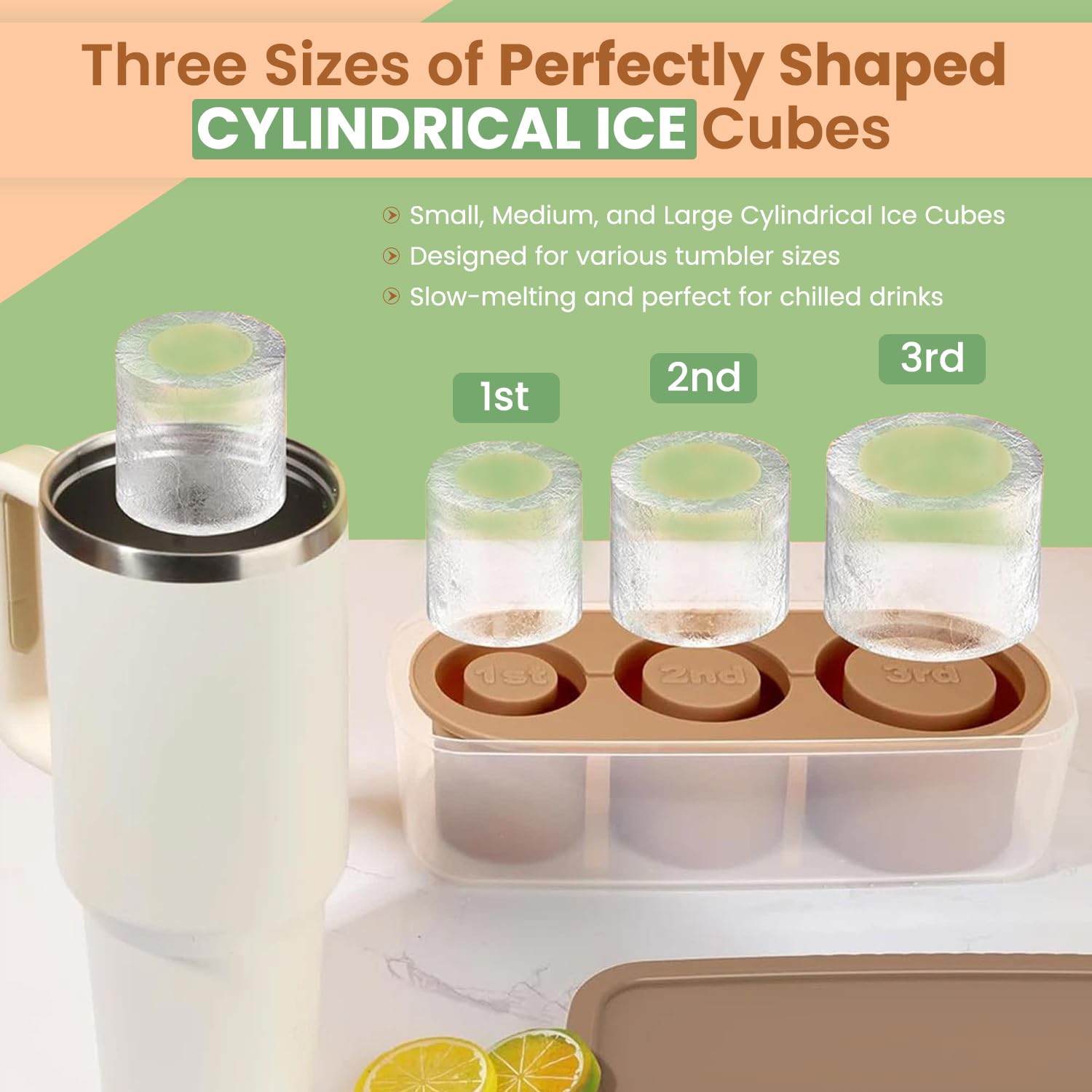 SERENEWARE cylindrical ice cubes fit 20oz Stanley tumblers for cool drinks