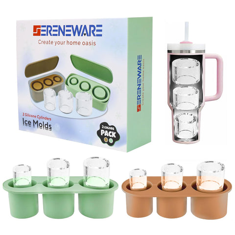 SERENEWARE silicone ice mold for Stanley with tray and lid yields perfect cylindrical ice for tumblers