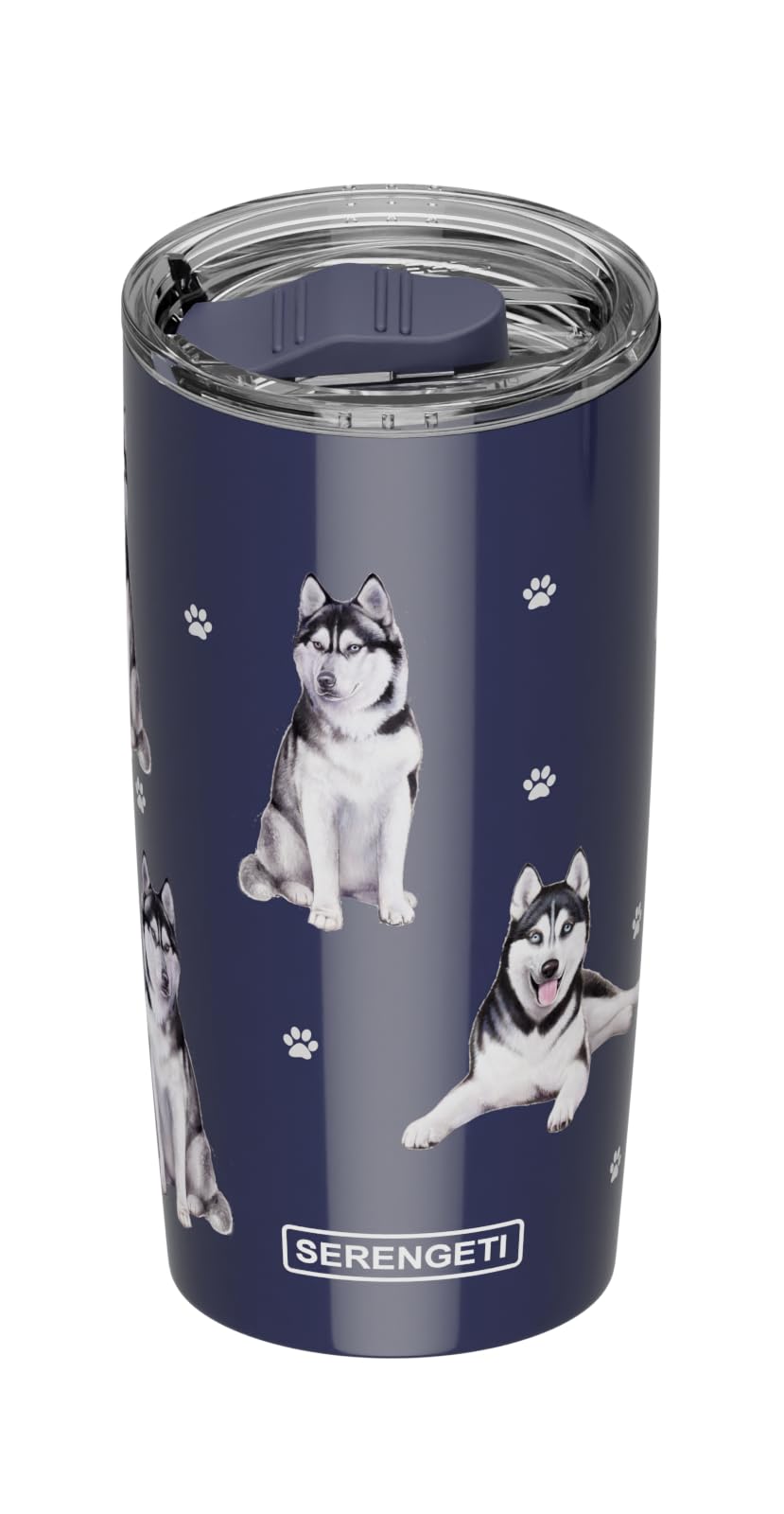 SERENGETI Siberian Husky 3D art on a stainless steel tumbler for dog lovers
