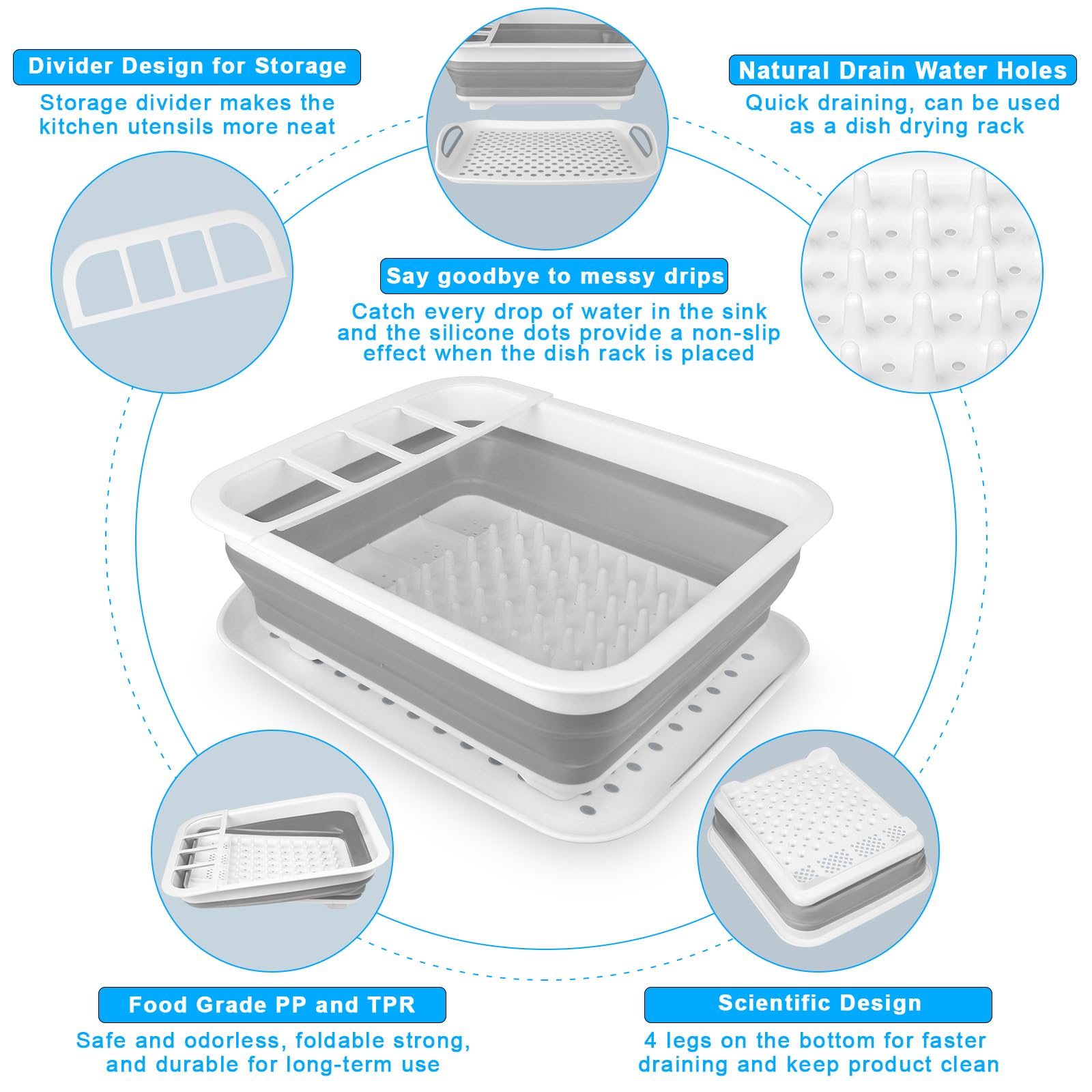 Seropy dish drying rack with removable compartments organizes cutlery and utensils efficiently.