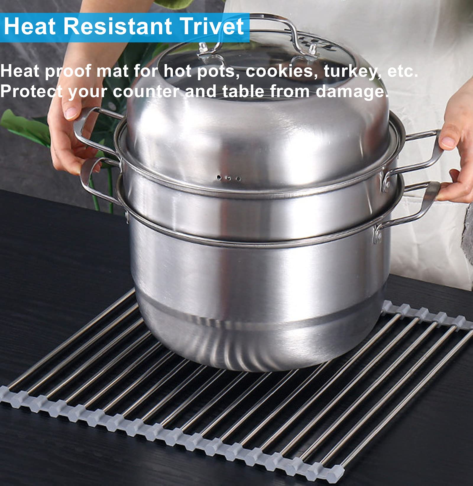 Multi-use kitchen rack serves as dish rack, vegetable colander, or hot-pot mat.
