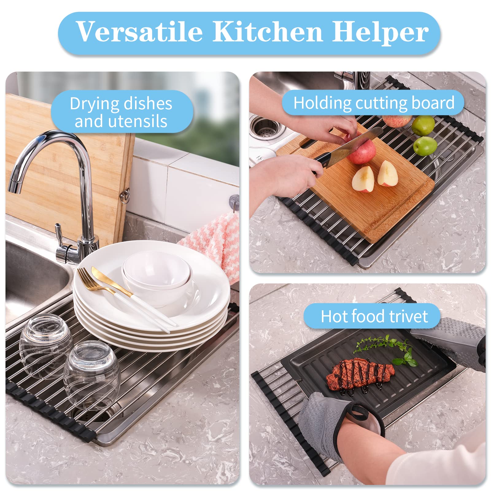Seropy roll up dish drying rack drying dishes and bakeware efficiently