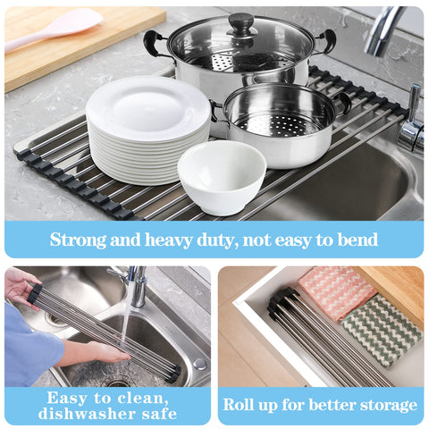 Seropy roll up dish drying rack fits various sinks for versatility