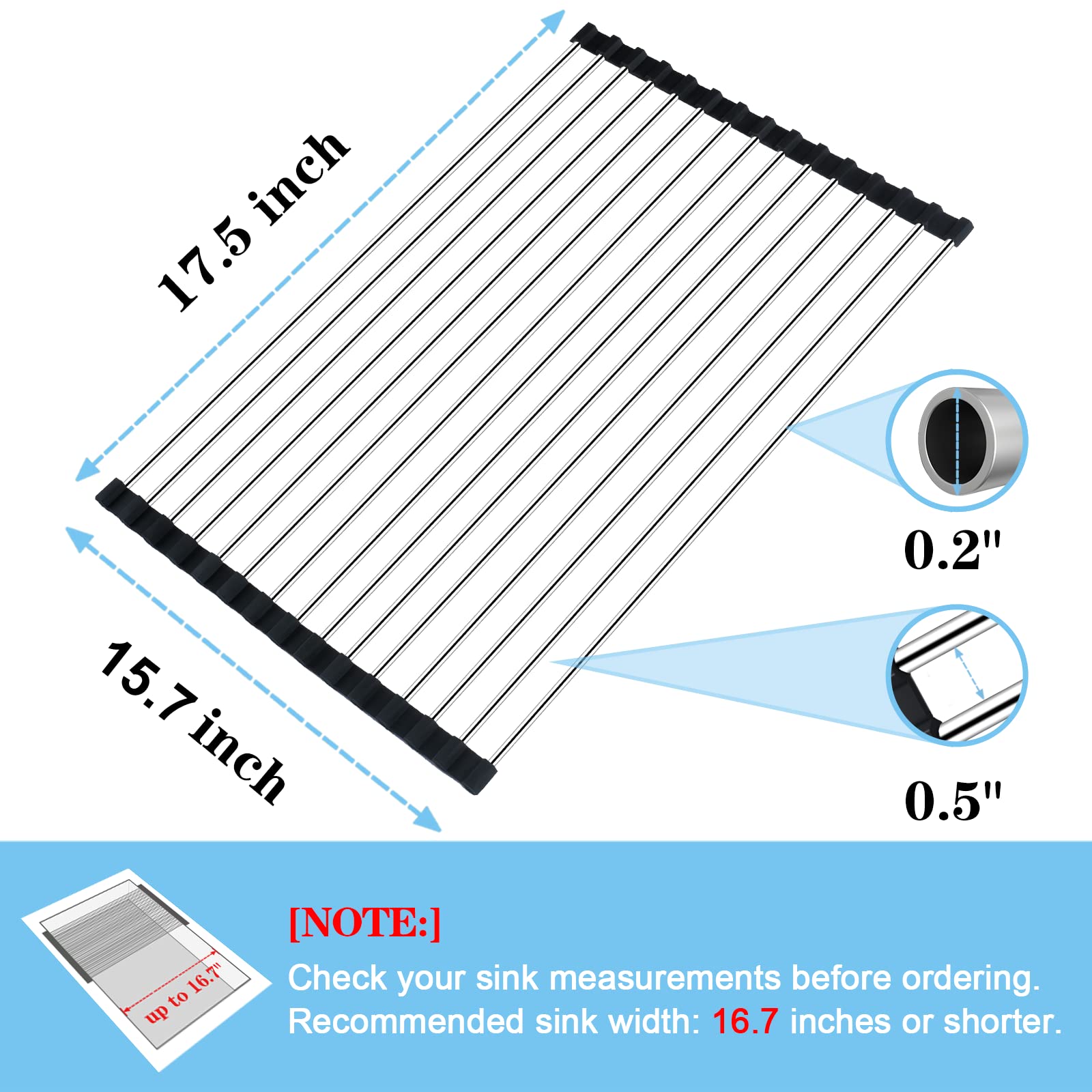 Seropy roll up dish drying rack shows stainless steel tubes for sturdy support