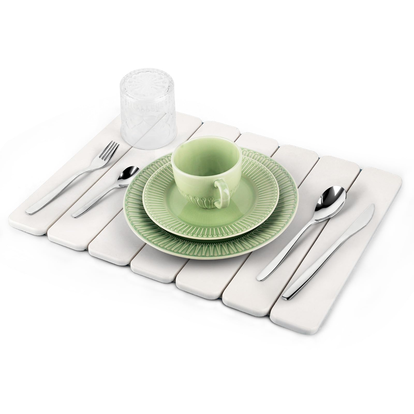 Seropy stone drying mat on counter, large 24x16 for drying.