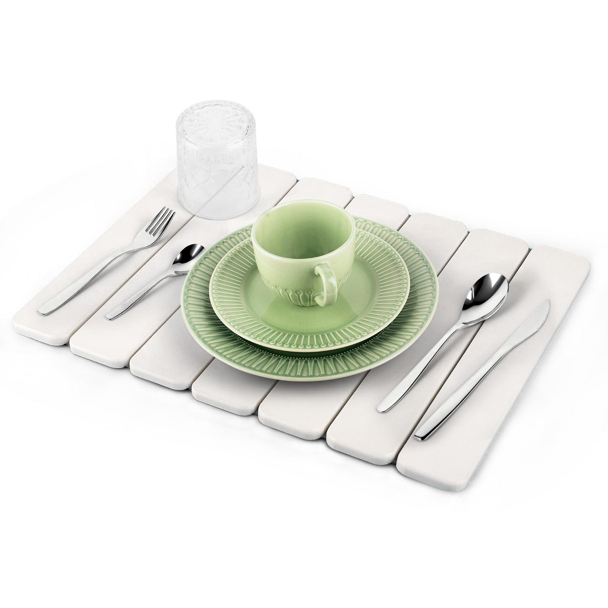 Seropy stone drying mat on counter, large 24x16 for drying.