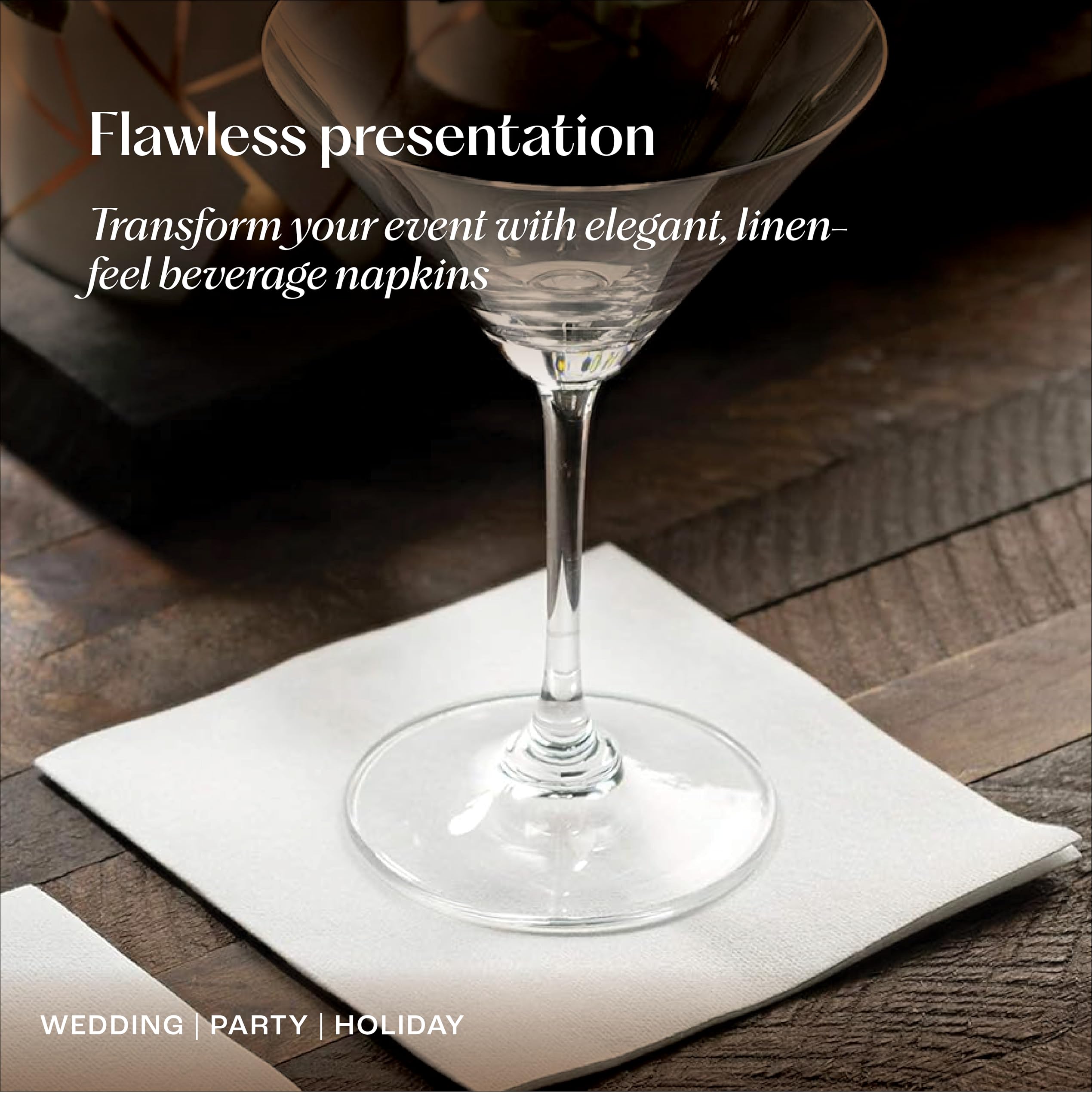 Servietto linen-feel napkins on a cocktail bar enhancing table decor.