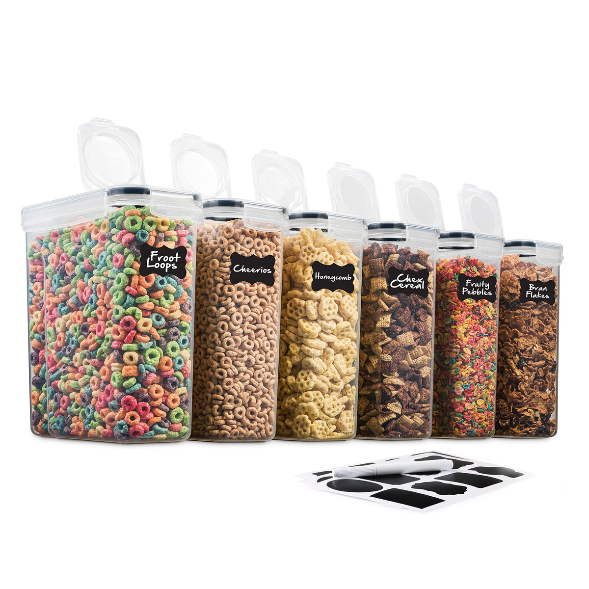 Seseno airtight cereal container with four-side locking lid keeps pantry contents fresh.