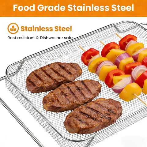 SettleDown stainless steel air fryer basket cleaning demonstrates rust-resistance and easy wipe-down