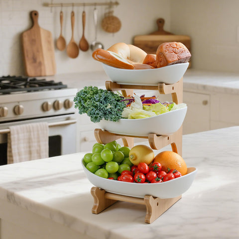 Seven Sparta 3-tier rack keeping napkins and utensils neatly on hand.