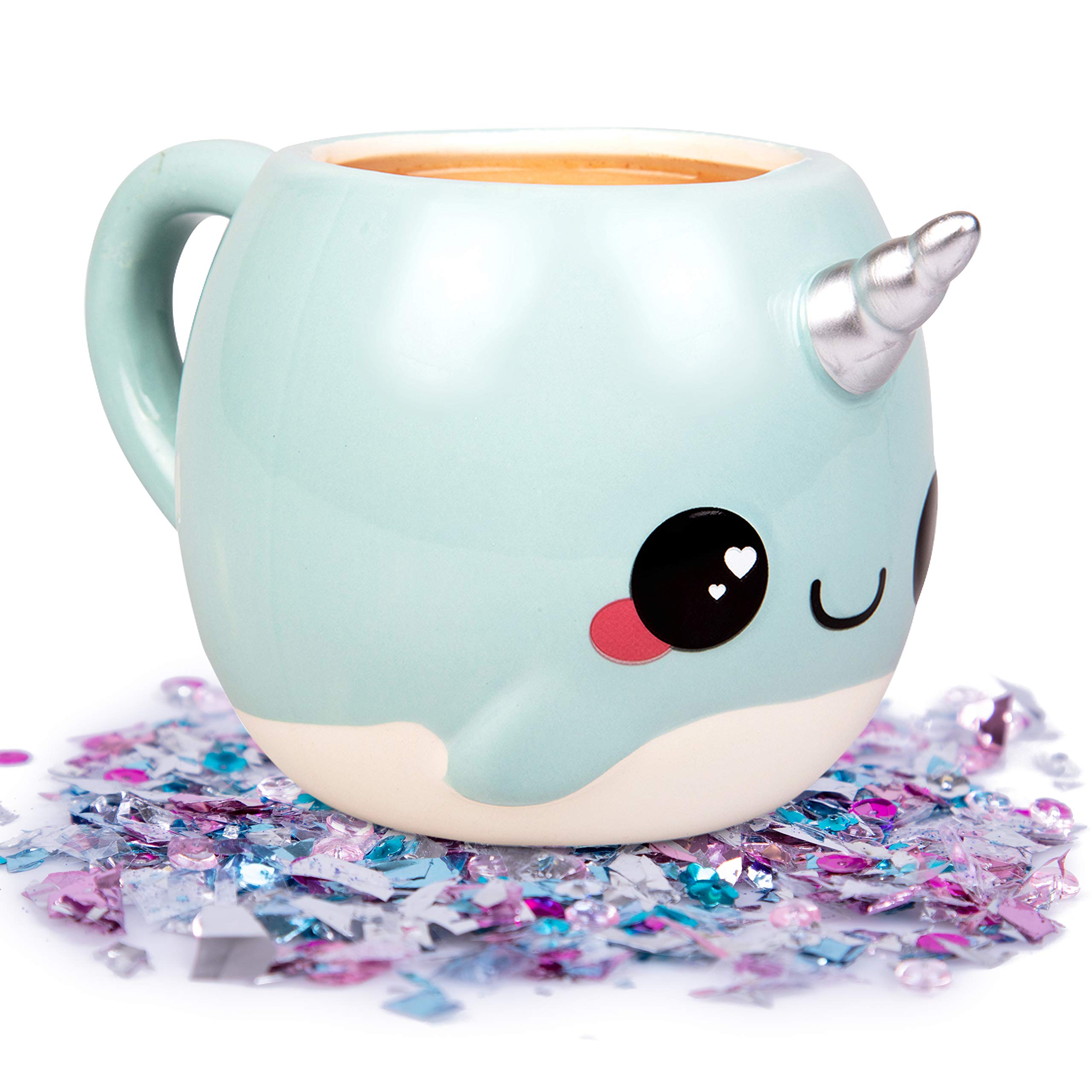 Seven20 Glitter Galaxy Narwhal mug front view with 18 oz capacity for generous mornings