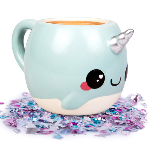 Seven20 Glitter Galaxy Narwhal mug front view with 18 oz capacity for generous mornings