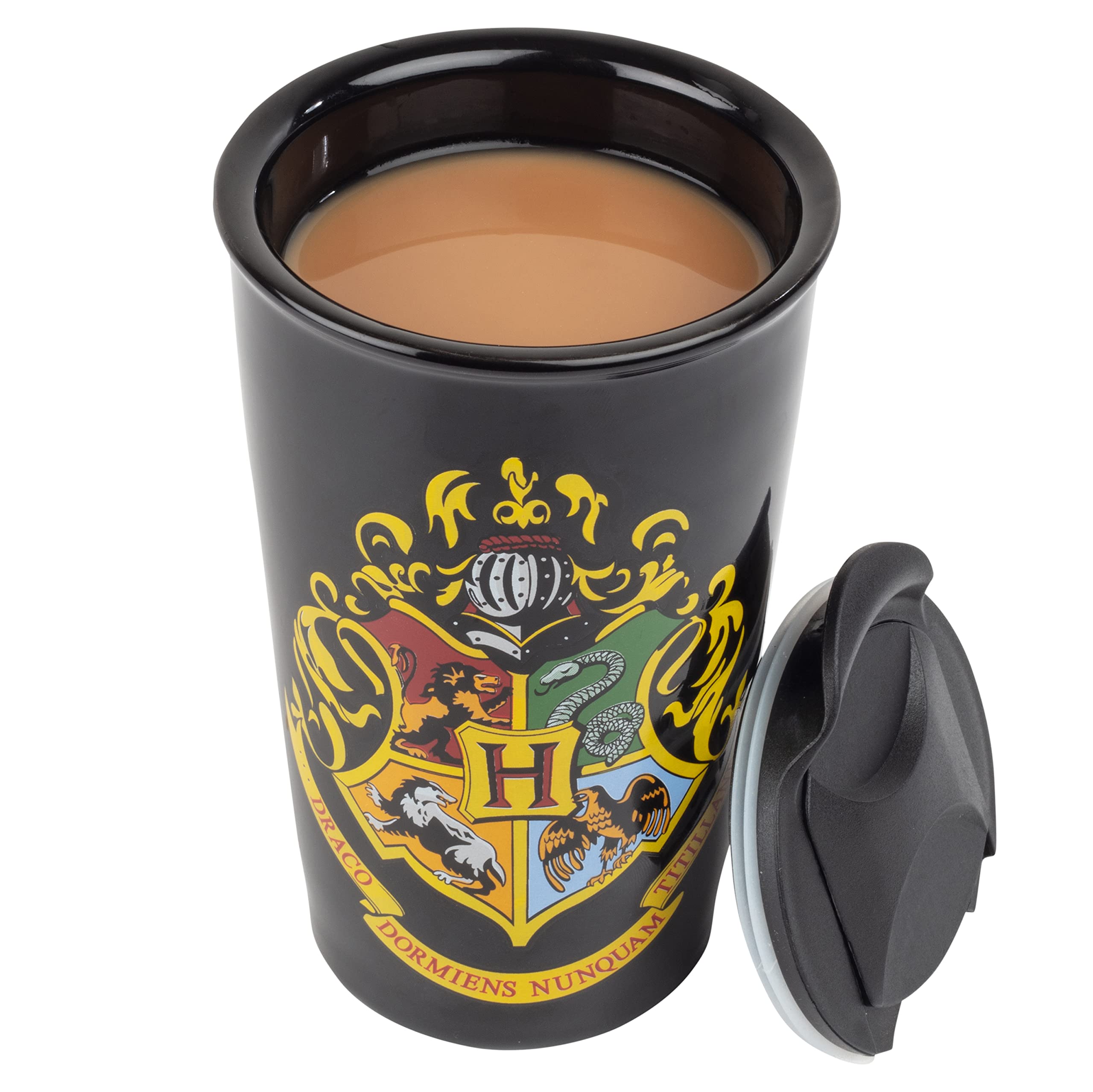 Seven20 Hogwarts travel mug crest-back view; keeps beverages warm during travel or school days.