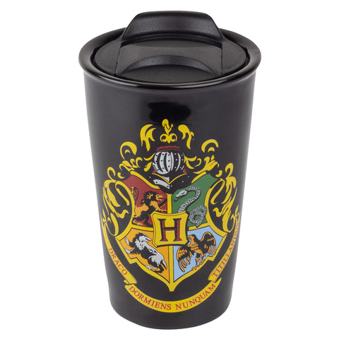 Seven20 Hogwarts travel mug front crest view; ideal on-the-go coffee for fans.