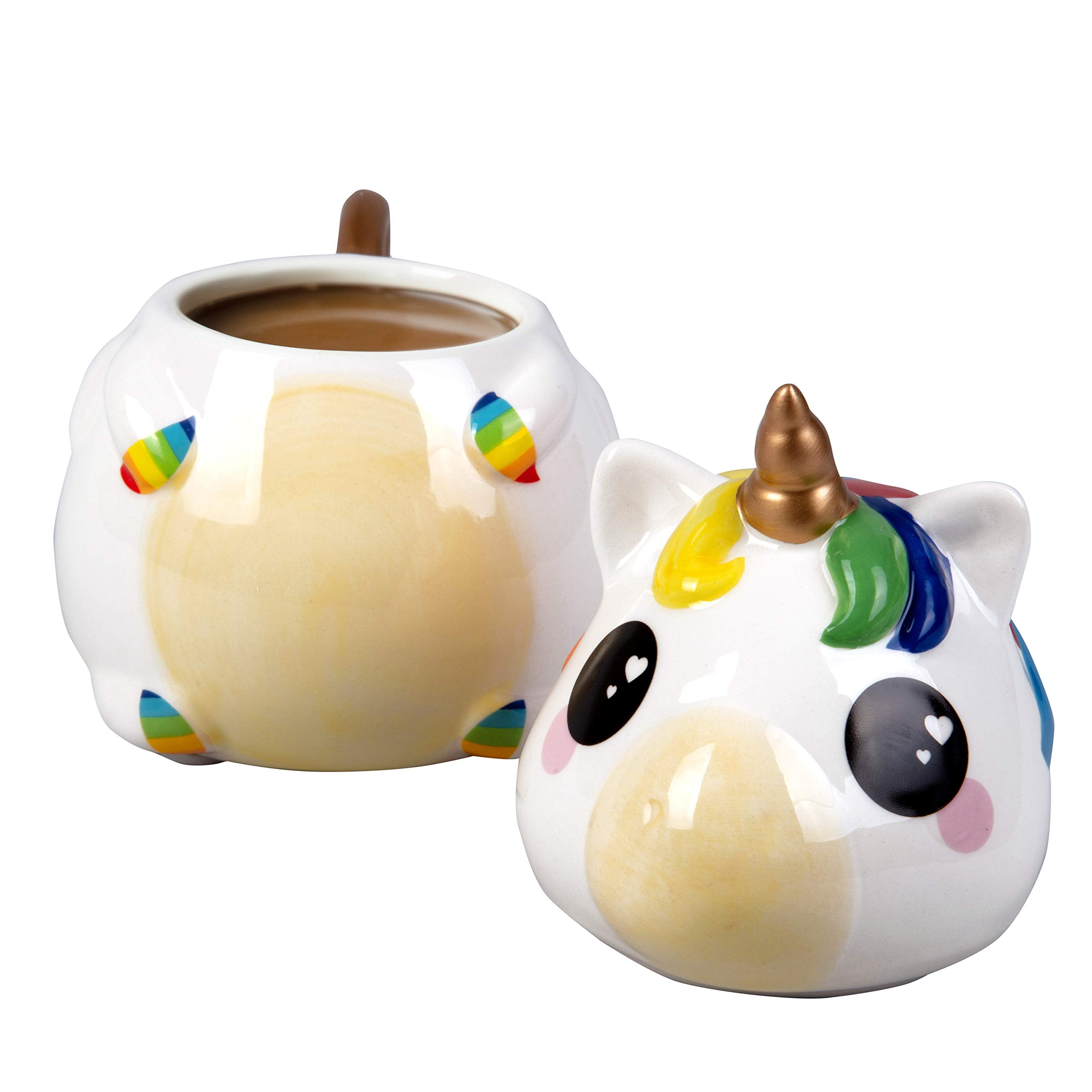 Seven20 Rainbow Unicorn mug with rainbow hair boosts mood during morning coffee.