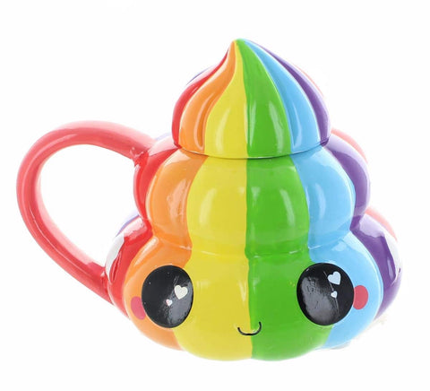 Seven20 Rainbow Poo Emoji mug with lid for vibrant mornings.