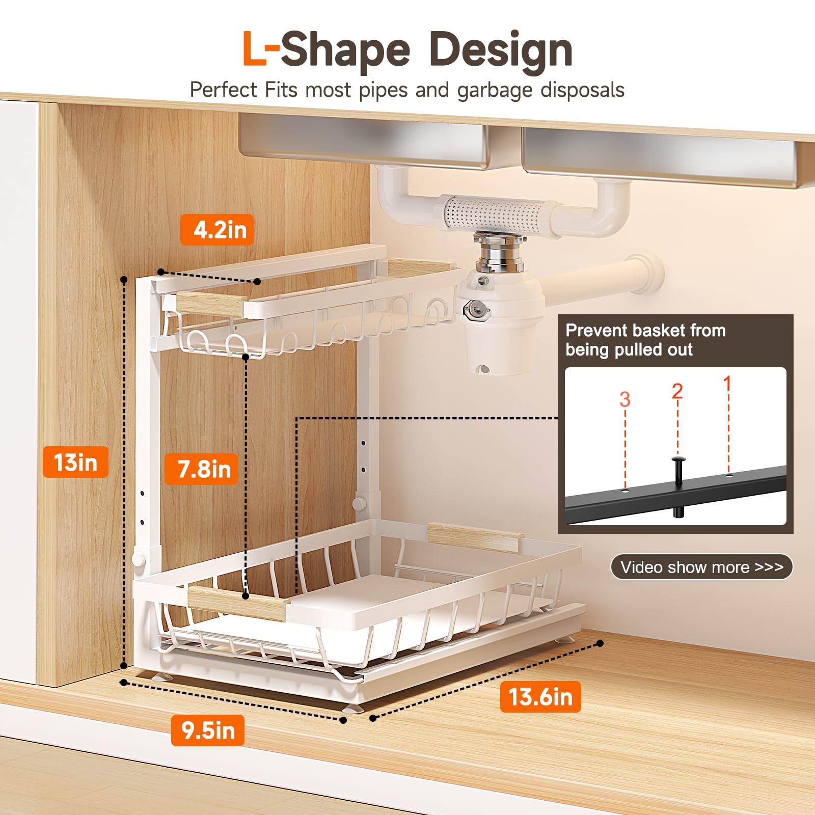 Sevenblue adjustable height from 11 to 13 inches fits different cabinets.