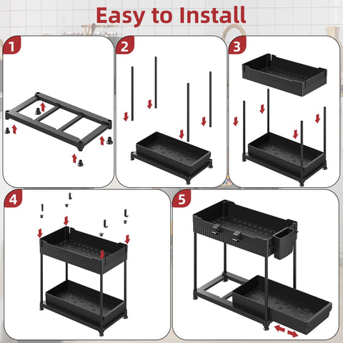 Sevenblue black kitchen and bathroom storage aids versatile use in busy homes.