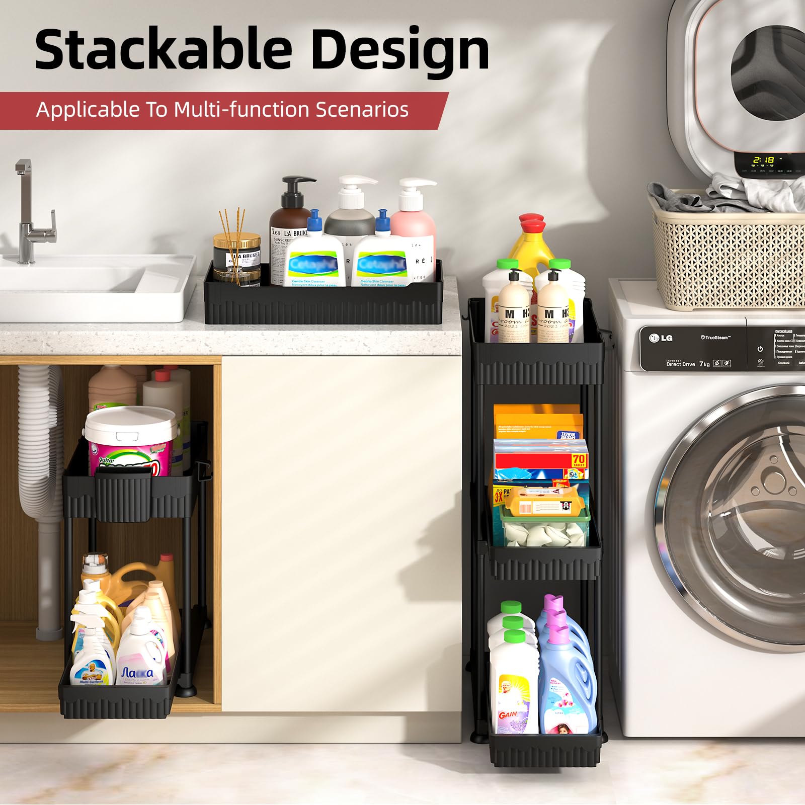 Sevenblue easy-install no-tools setup makes quick cabinet organization possible.