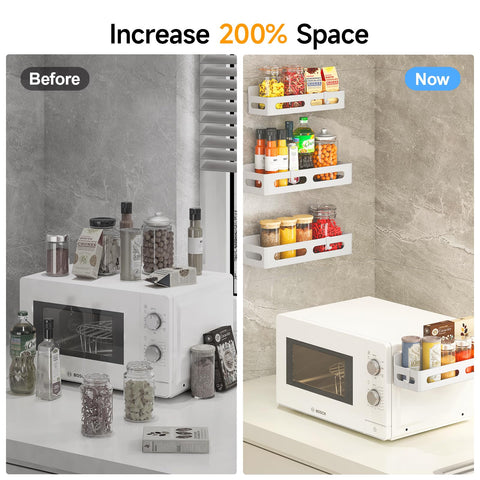 Sevenblue four-pack spice rack on fridge, keeping jars organized and counter clear.