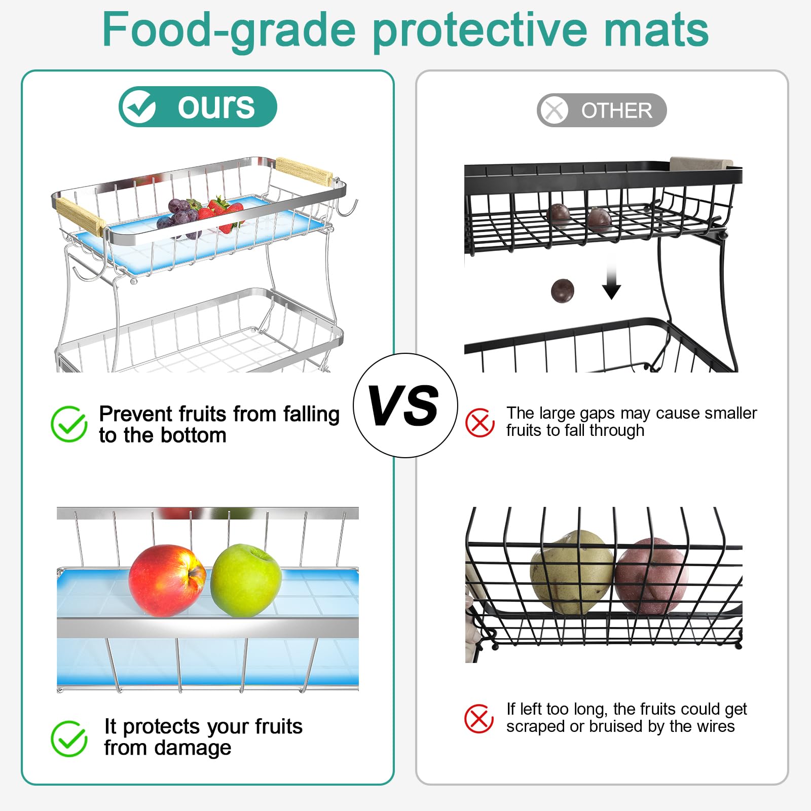 Sevenblue large-capacity basket stores fruit, bread, and snacks neatly.