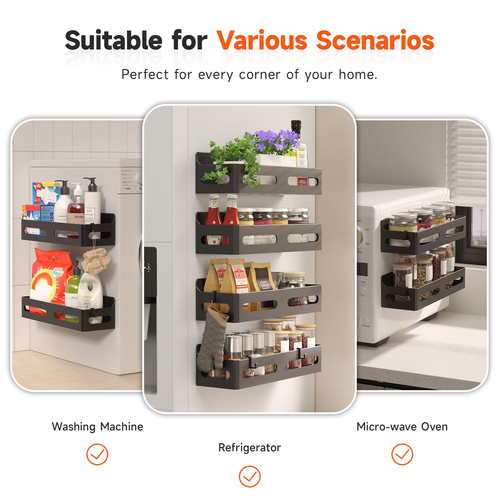 Easy-install magnetic racks with no tools required for flexible layout
