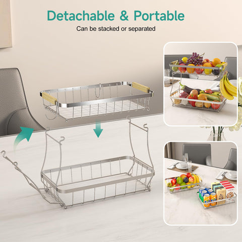 Sevenblue open design two-tier basket improves air circulation around produce.