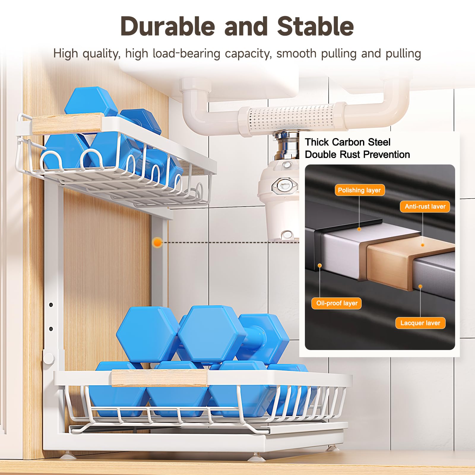 Sevenblue rust-resistant baked finish keeps the organizer looking new.