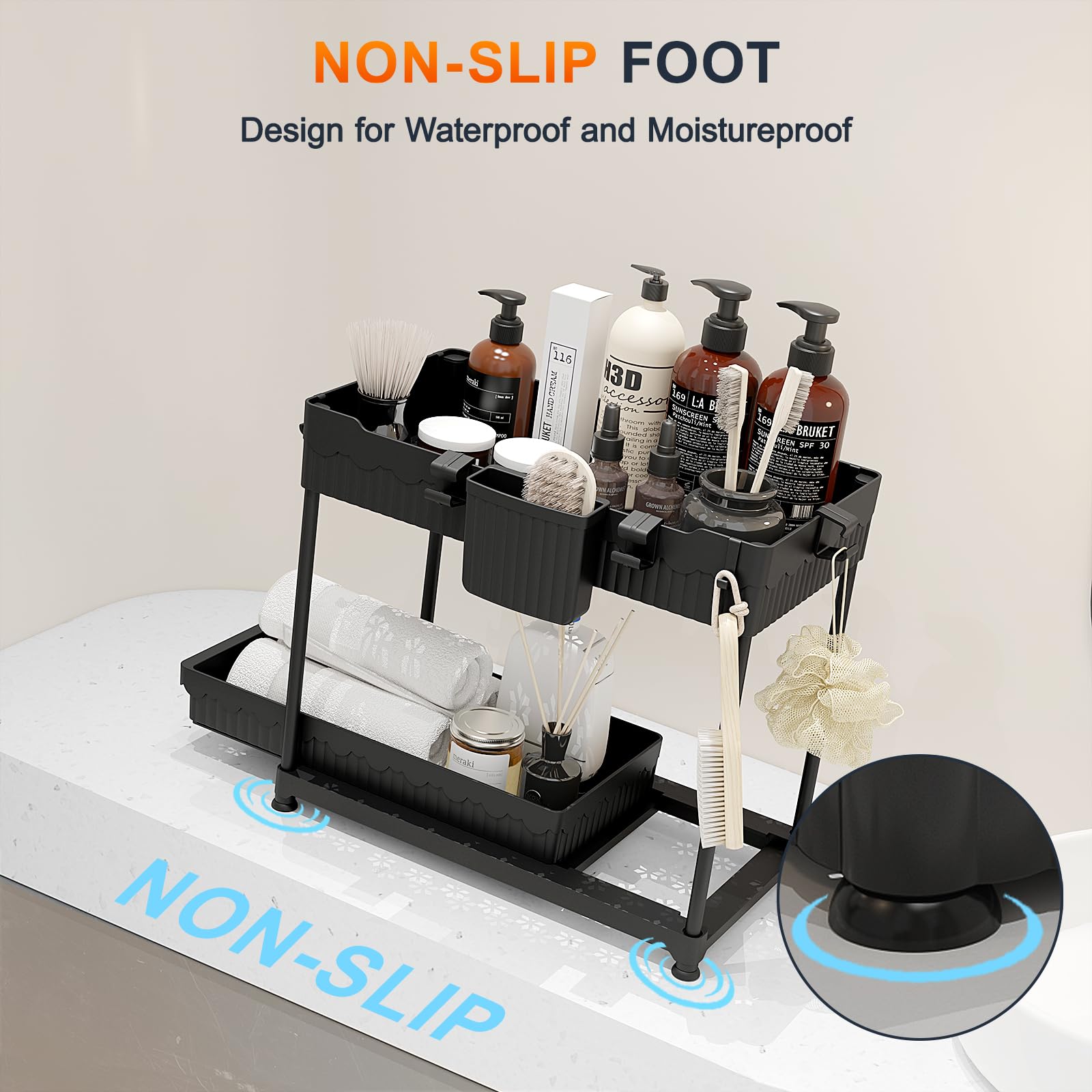 Sevenblue sleek-black-finish complements modern cabinets and keeps spaces tidy.